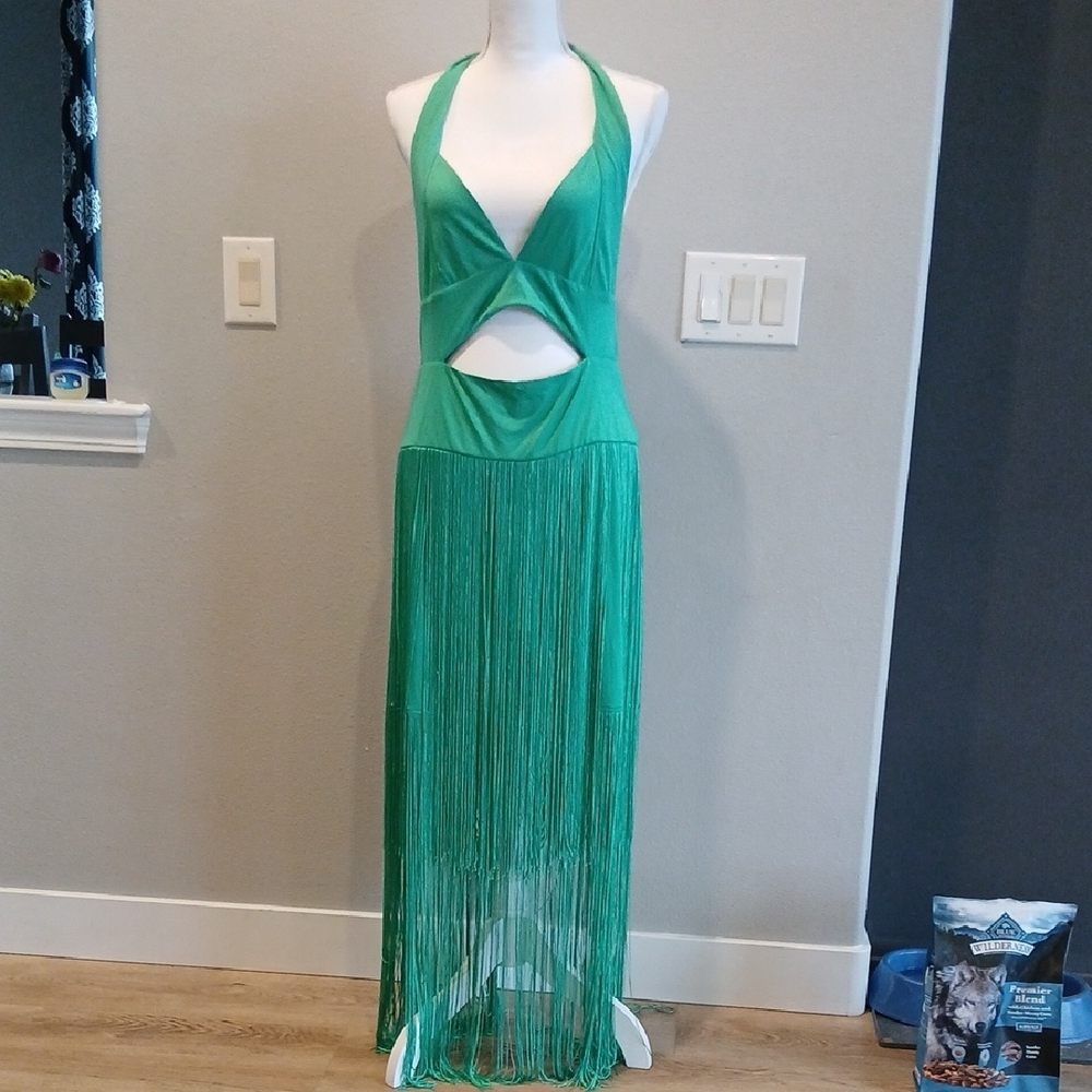 Nwt Loragal Elegant Green Halter Fringe Dress Party Summer